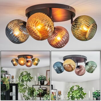 Koyoto Plafondlamp, Kogellampje Blauw, Goud, Groen, Koperkleurig, 4-lichts
