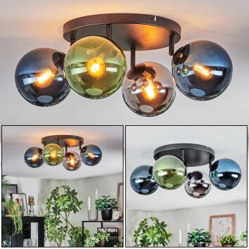 Gastor Plafondlamp, Kogellampje Blauw, Chroom, Groen, Rookkleurig, 4-lichts