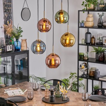 Koyoto Hanglamp, Kogellampje, Hanglamp Goud, Zwart, 5-lichts