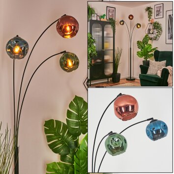 Ripoll Kogellampje, Staande lamp Blauw, Groen, Koperkleurig, 3-lichts