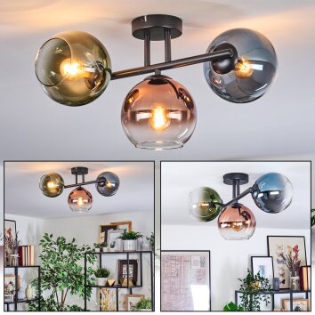 Koyoto Plafondlamp, Kogellampje Blauw, Groen, Duidelijk, Koperkleurig, 3-lichts