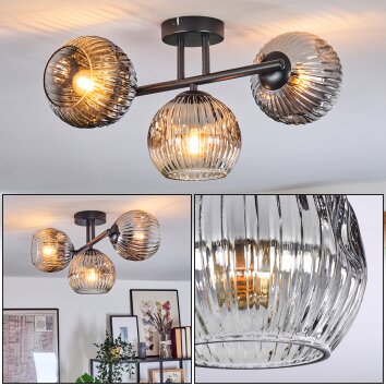 Ripoll Plafondlamp, Kogellampje Chroom, Duidelijk, Rookkleurig, 3-lichts