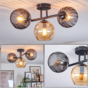 Koyoto Plafondlamp, Kogellampje Amber, Rookkleurig, 3-lichts