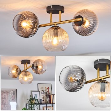 Koyoto Plafondlamp, Kogellampje Goud, Zwart, 3-lichts