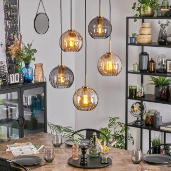 Koyoto Hanglamp, Kogellampje, Hanglamp Goud, Zwart, 5-lichts