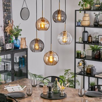 Koyoto Hanglamp, Kogellampje, Hanglamp Goud, Zwart, 5-lichts
