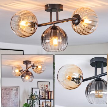 Koyoto Plafondlamp, Kogellampje Amber, Duidelijk, Rookkleurig, 3-lichts