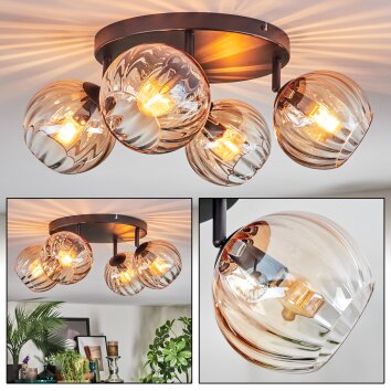 Koyoto Plafondlamp, Kogellampje Amber, Duidelijk, 4-lichts