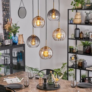 Koyoto Hanglamp, Kogellampje, Hanglamp Goud, Zwart, 5-lichts