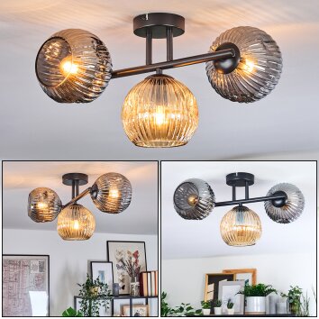 Ripoll Plafondlamp, Kogellampje Amber, Rookkleurig, 3-lichts