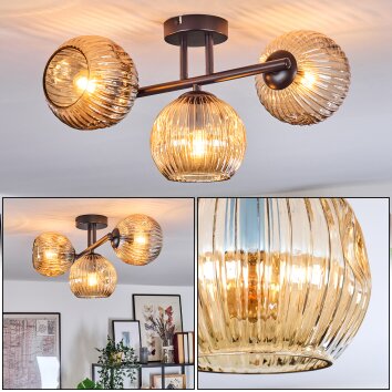 Ripoll Plafondlamp, Kogellampje Amber, 3-lichts