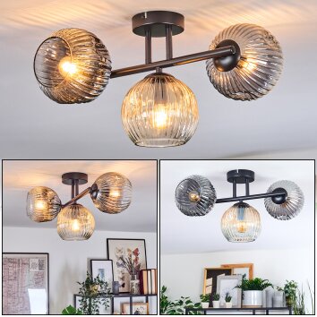Ripoll Plafondlamp, Kogellampje Amber, Duidelijk, Rookkleurig, 3-lichts