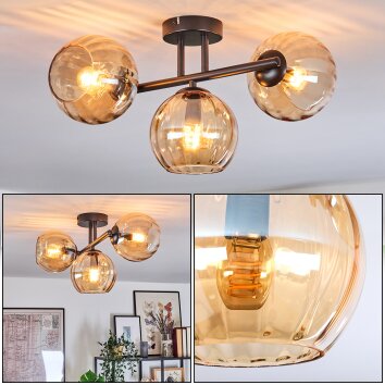 Koyoto Plafondlamp, Kogellampje Amber, 3-lichts