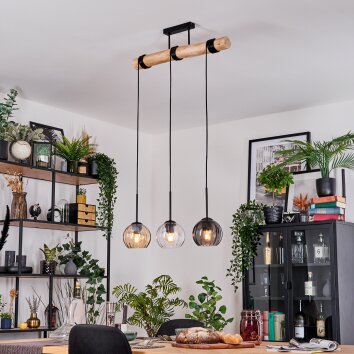 Koyoto Hanglamp, Kogellampje, Hanglamp Natuurlijke kleuren, Zwart, 3-lichts