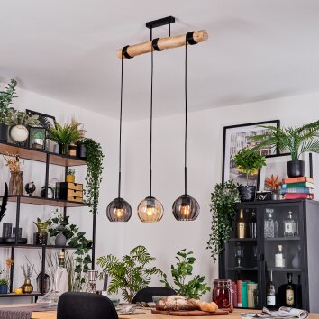Koyoto Hanglamp, Kogellampje, Hanglamp Natuurlijke kleuren, Zwart, 3-lichts