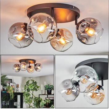 Ripoll Plafondlamp, Kogellampje Amber, Duidelijk, Rookkleurig, 4-lichts