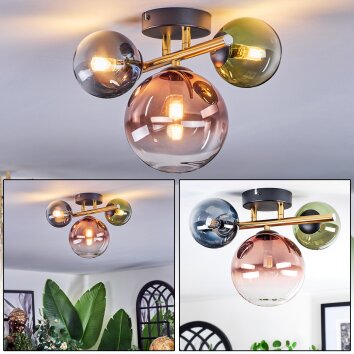 Chehalis Plafondlamp, Kogellampje Goud, Zwart, 3-lichts