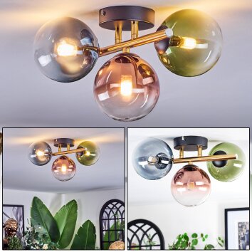 Chehalis Plafondlamp, Kogellampje Goud, Zwart, 3-lichts