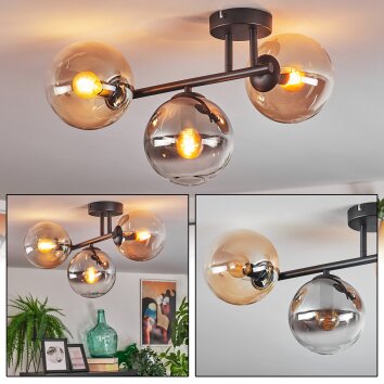 Gastor Plafondlamp, Kogellampje Amber, Duidelijk, Rookkleurig, 3-lichts