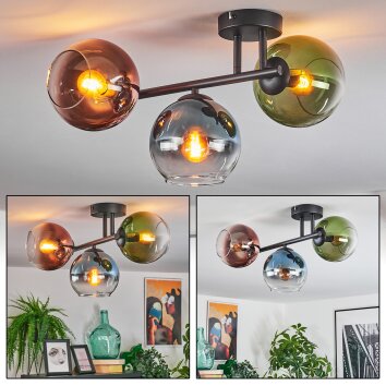 Koyoto Plafondlamp, Kogellampje Blauw, Groen, Duidelijk, Koperkleurig, 3-lichts
