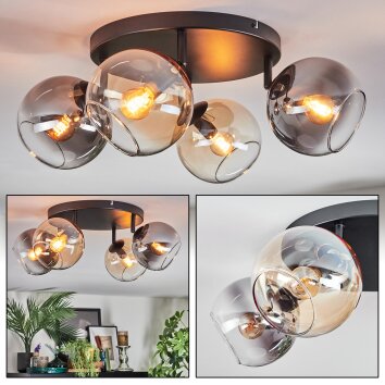 Koyoto Plafondlamp, Kogellampje Amber, Duidelijk, Rookkleurig, 4-lichts
