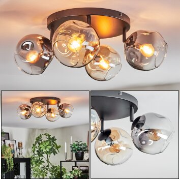 Ripoll Plafondlamp, Kogellampje Amber, Duidelijk, Rookkleurig, 4-lichts