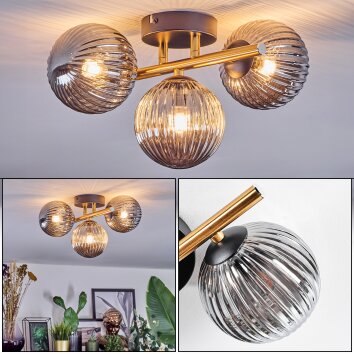 Chehalis Plafondlamp, Kogellampje Goud, Zwart, 3-lichts