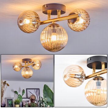 Chehalis Plafondlamp, Kogellampje Goud, Zwart, 3-lichts