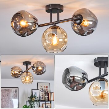 Ripoll Plafondlamp, Kogellampje Amber, Rookkleurig, 3-lichts