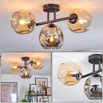 Ripoll Plafondlamp, Kogellampje Amber, Rookkleurig, 3-lichts