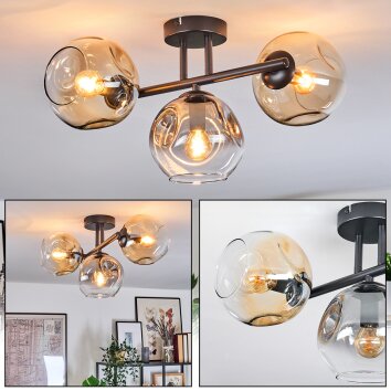 Ripoll Plafondlamp, Kogellampje Amber, Duidelijk, Rookkleurig, 3-lichts