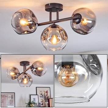 Ripoll Plafondlamp, Kogellampje Duidelijk, Rookkleurig, 3-lichts