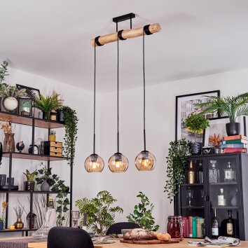 Koyoto Hanglamp, Kogellampje, Hanglamp Natuurlijke kleuren, Zwart, 3-lichts