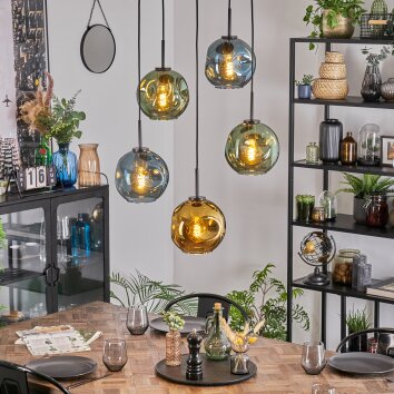 Ripoll Hanglamp, Kogellampje, Hanglamp Blauw, Goud, Groen, 5-lichts