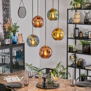 Ripoll Hanglamp, Kogellampje, Hanglamp Goud, Zwart, 5-lichts
