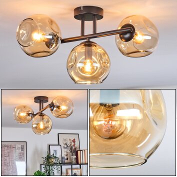 Ripoll Plafondlamp, Kogellampje Amber, 3-lichts