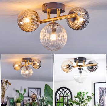 Chehalis Plafondlamp, Kogellampje Goud, Zwart, 3-lichts