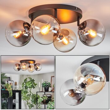 Gastor Plafondlamp, Kogellampje Amber, Duidelijk, Rookkleurig, 4-lichts