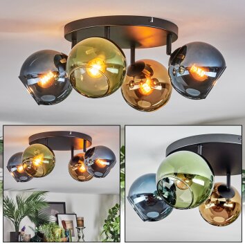 Koyoto Plafondlamp, Kogellampje Blauw, Goud, Groen, 4-lichts