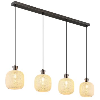 Globo Brokana Hanglamp Chroom, Zwart, 4-lichts