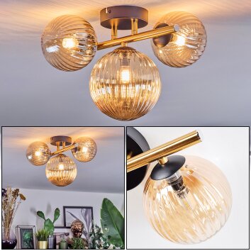 Chehalis Plafondlamp, Kogellampje Goud, Zwart, 3-lichts