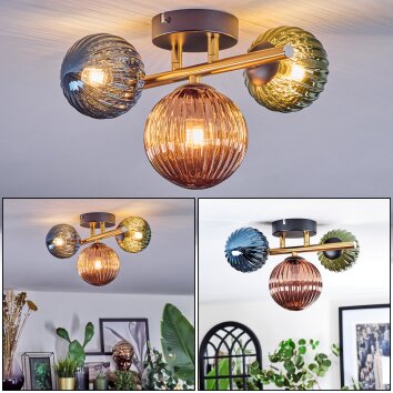 Chehalis Plafondlamp, Kogellampje Goud, Zwart, 3-lichts