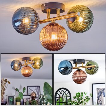 Chehalis Plafondlamp, Kogellampje Goud, Zwart, 3-lichts