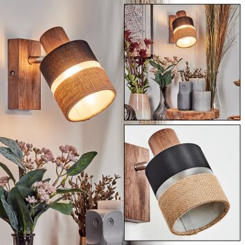 Fallhagen Wandlamp, Muurspot Chroom, Hout donker, 1-licht