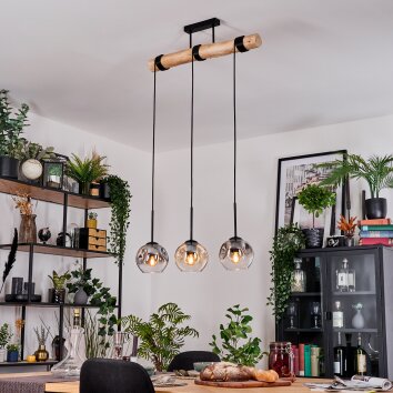 Ripoll Hanglamp, Kogellampje, Hanglamp Natuurlijke kleuren, Zwart, 3-lichts