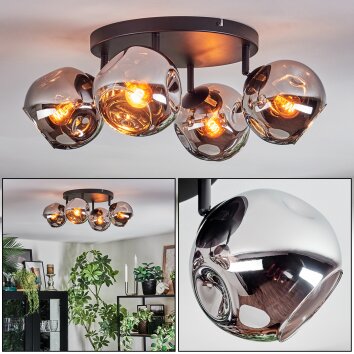 Ripoll Plafondlamp, Kogellampje Chroom, Rookkleurig, 4-lichts