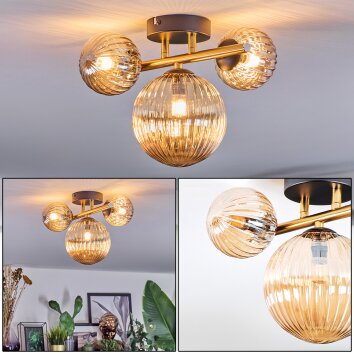 Chehalis Plafondlamp, Kogellampje Goud, Zwart, 3-lichts