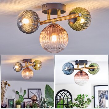 Chehalis Plafondlamp, Kogellampje Goud, Zwart, 3-lichts