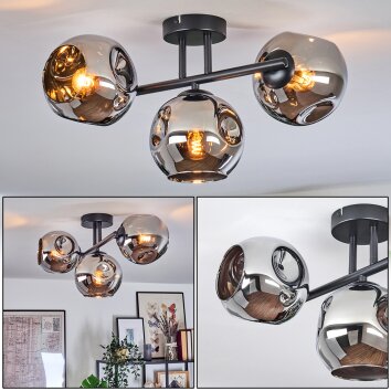 Ripoll Plafondlamp, Kogellampje Chroom, Rookkleurig, 3-lichts