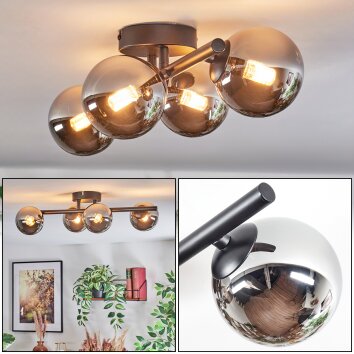 Chehalis Plafondlamp, Kogellampje Chroom, Rookkleurig, 4-lichts